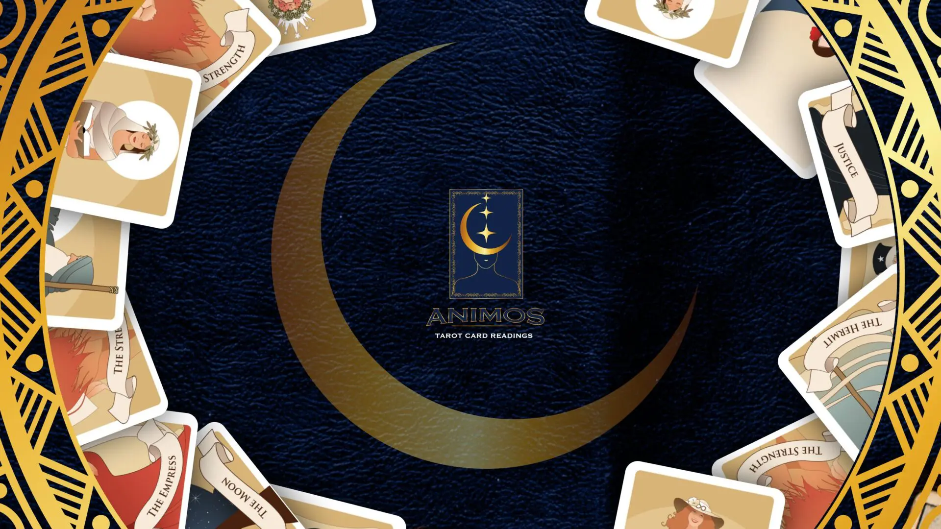 A circular table with cards and an animal logo.